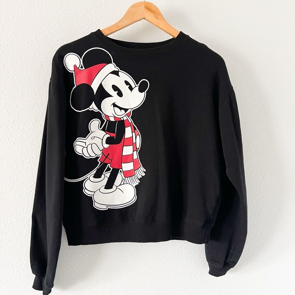 Disney Mickey Mouse Crewneck Sweatshirt Womens X-Small Black Graphic JT24418